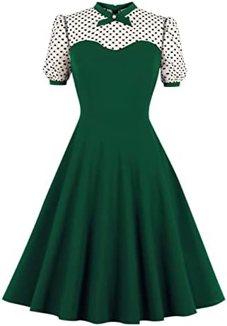 נשים וינטג 'שמלת קו משנות החמישים של המאה העשרים אודרי הפבורן שמלה סגנון נפיחות שרוול פולקה נקודות קפלים שמלות