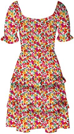 שמלות נשים טרנדיות קיץ הדפס פרחוני V צוואר שרוול קצר מותניים מידי שמלות חוף הוואי