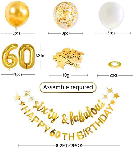 זהב שישים & נהדר שמח יום הולדת 60 באנר גרלנד רדיד בלון 60 עבור נשים 60 יום הולדת קישוטי תליית 60 ונהדר