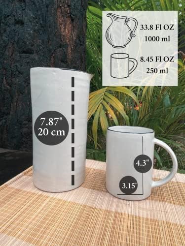 סט קרמיקה לחמר לאטה סבל של 6 עם כד, 8.45oz - כוסות קפה קפה מיקרוגל, או סטיונר עם ידית גדולה - סגנון מודרני,