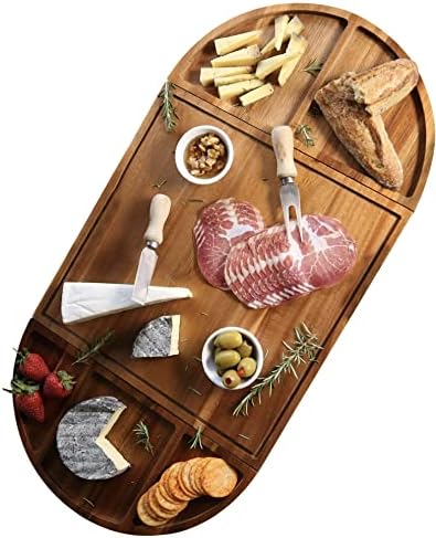 סט לוח שרקוטרי גדול - סט לוח גבינה - 3 חלקים ייחודיים ארוכים ועגולים-לוחות גבינה מגנטיים מעץ שיטה ולוחות שרקוטרי