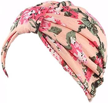 Dinprey נשים הדפסת פרחים כותנה כובע כובע כובע שיער עוטף שיער רך קפלים כובע שינה עם נשירת שיער סרטן