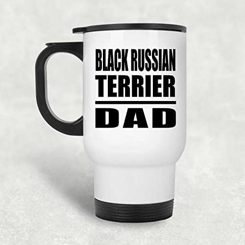 מעצב את אבא טרייר רוסי שחור, ספל נסיעות לבן 14oz כוס מבודד מפלדת אל חלד, מתנות ליום הולדת יום הולדת חג המולד