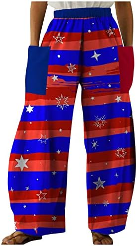 מכנסי ספורט iyyvv נשים דגל אמריקאי יום עצמאות יום מכנסי צווארון בסיסיים מפוליאסטר מגניב פוליאסטר רופף