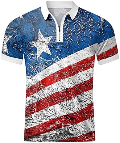 Ruiruilico Mens שרוול קצר דגל אמריקאי פולו 2023 4 ביולי חולצות טי קיץ מזדמנים חולצות רוכסן רוכסן גולף ספורט