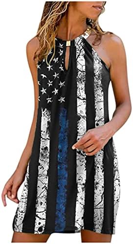 4 יולי סקסי הלטר שמלה לנשים מקרית קיץ מיני שמלת אמריקאי דגל שרוולים חור מנעול פטריוטית טוניקות