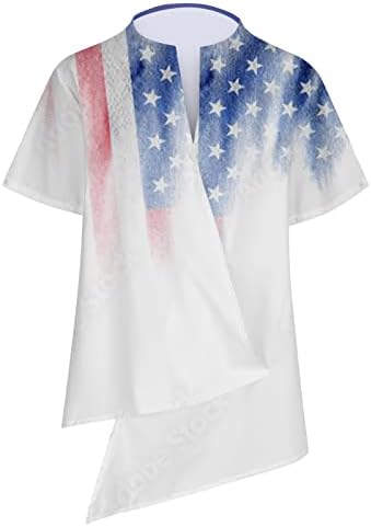 חולצות 4 ביולי נשים ארהב דגל דגל לא סדיר v v צוואר חולצה שרוול קצר כוכבים עליונים מפוספס