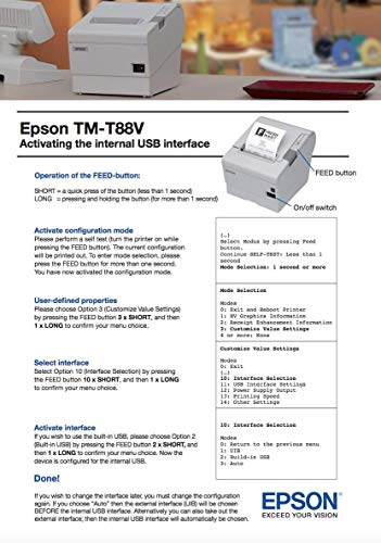EPSON TM-T88V-330 קבלה תרמית מדפסת אספקת חשמל כלולה