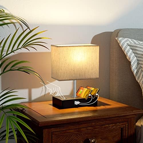 בז ' באופן מלא ניתן לעמעום מנורת שולחן לחדר שינה עם מגע שליטה ליד מיטת מנורות עבור שידה עם טעינת יציאות טלפון