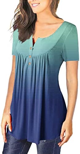 חולצות טריקו עם שרוולים קצרים גדולים לנשים לחצני טוניקה מוטלת טוניקה מודפסים הנלי נגד צוואר צוואר פלוס חולצות