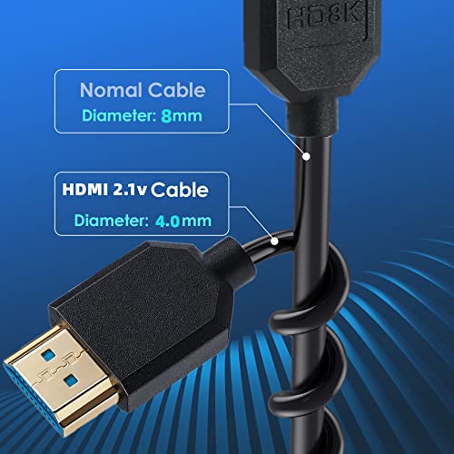 Qaooquda 8K HDMI כבל, 4ft מפותל HDMI 2.1 זכר לזכר חוט מאריך ספירלה זכר, מהירות גבוהה תומכת ב -48 ג'יגה