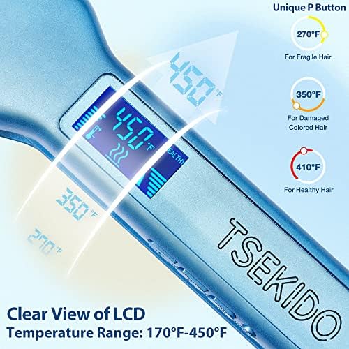 מחליק שיער של Tsekido וסללר 2 ב -1, ברזל שטוח טיטניום מקצועי עם מתח כפול ותצוגת LCD, מחממים מיידיות