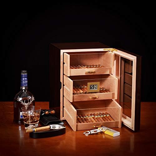 וודרוני סיגר הומידור ארון עבור 100 כדי 150 סיגרים עם דיגיטלי מדדי לחות, ספרדית ארז רירית, 3 גדול סיגר