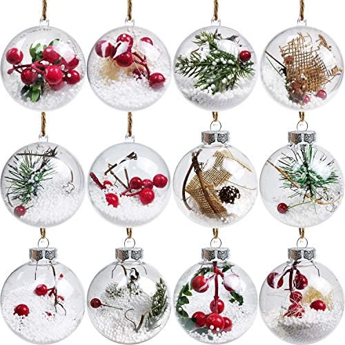 12 חתיכות חג המולד הנורה קישוט כדורי ברור פלסטיק למילוי קישוטי כדור תליית עץ שלג ברי אורן מילוי