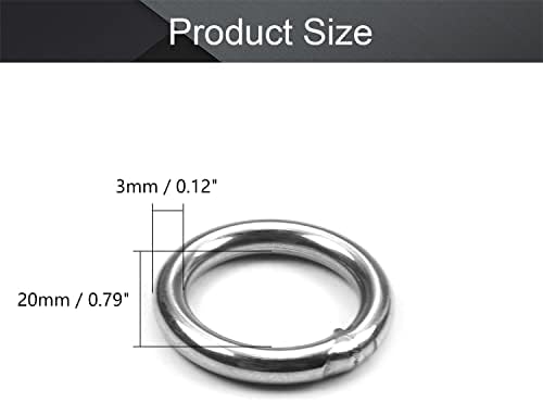 MROMAX 15 PCS 201 טבעת נירוסטה O טבעת 0.79 OD x 0.12 עובי רצועה חלק טבעות עגולות מרותכות 20 ממ x 3 ממ