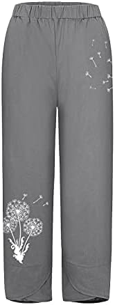 מכנסי פשתן כותנה של Meymia מכנסי מכנסי הדפסה רופפים מכנסיים אלסטיים עם רגל רחבה עם כיסים