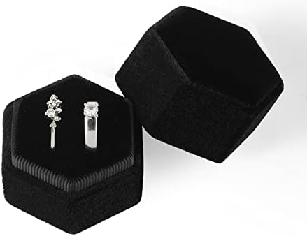 קינבום 1 יחידות קופסא טבעת קטיפה למתנות תכשיטים, קופסא טבעת משושה מחורצת כפולה להצעה אירוסין חתונת חג האהבה