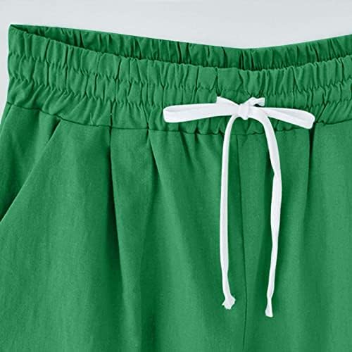 כותנה פשתן מכנסיים קצרים לנשים כושר רופף נשים מקרית אלסטי מותניים קיץ שרוך מכנסיים ספורט מכנסי ריצה