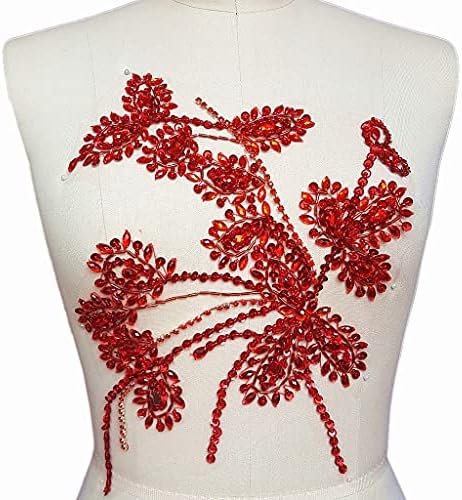 ZSQAW חרוזים מדהימים תפירה אדומה ריינסטון טלאי אפליקציות אבנים ורצועת קריסטלים לתלבושות שמלות כלה
