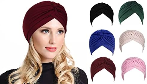 Bismaadh 6 חלקים טורבנים קשורים כפה לנשים, קפלים מראש קפלים טורבן בונט כובע ראש שינה רך כובע נערות נערות