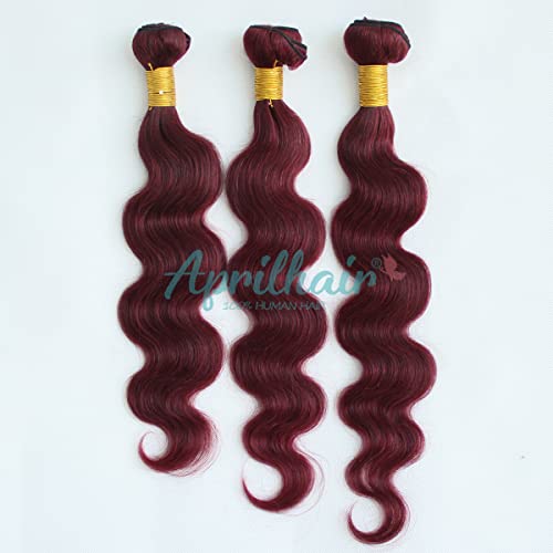 אפריל שיער 8 א מראש קטף תחרה פרונטאלית עם 3 חבילות יין אדום 99 ג ' י ברזילאי בתולה שיער טבעי גוף גל