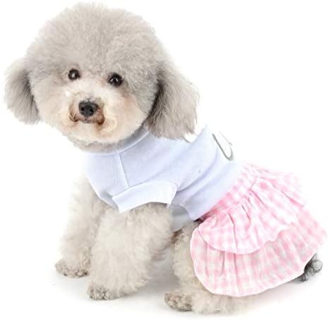 שמלה משובצת כלב קטן לב מתוק עבור חג האהבה סרוג כותנה אפוד חולצה למעלה לחיות מחמד קיץ חצאית יורקשייר טרייר בגדים,