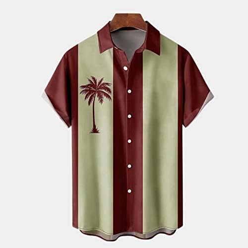 חולצות טי גרפיות אופנה כפתור מזדמן של גברים בהוואי הדפס פסים חוף חוף שרוול קצר חולצה חולצת שרוול קצר
