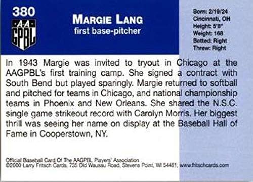 2000 AAGPBL סדרה 3 בייסבול 380 מרגי לאנג סאות 'בנד בנד בלו סוקס RC טירון רשמי בנות אמריקאיות.