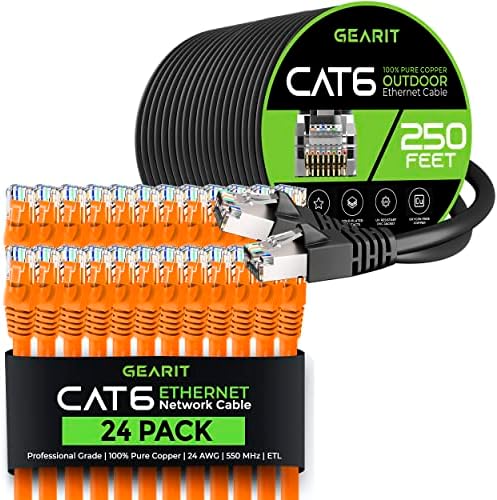 Gearit 24 פאק 1ft Cat6 כבל אתרנט וכבל Cat6 250ft