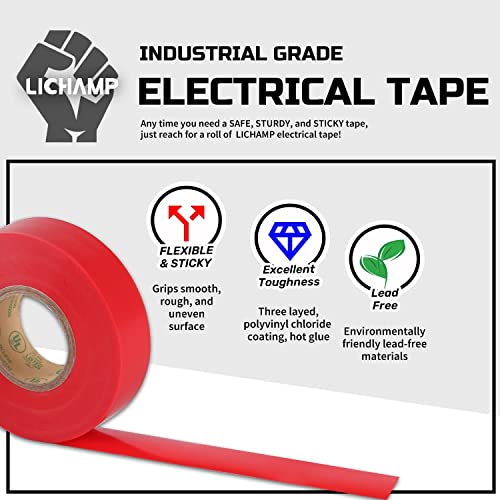 Lichamp Tape 20-Pack Selement Abpeat Abtile, 3/4 בגובה 66ft, כיתה תעשייתית UL/CSA רשומה קלטת חשמלית גבוהה טמפ