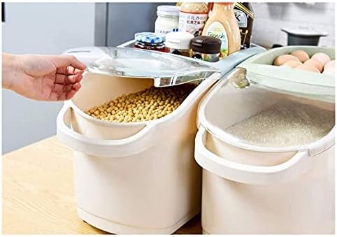 קקיאנג דגנים אחסון מכולות אורז אחסון מיכל, 12.5 קילוגרם אורז אחסון מיכל עם גלגלות דגנים מיכל,