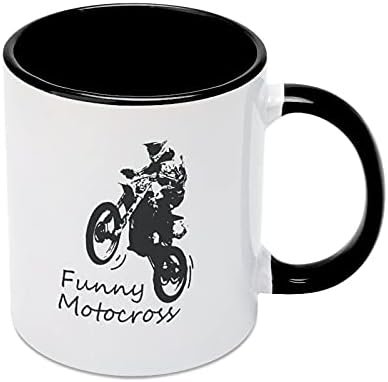 אופנוע מצחיק מוטוקרוס קרמיקה ספל קפה עם צבע בפנים וטיפול בכוס תה לנשים גברים בסגנון שחור