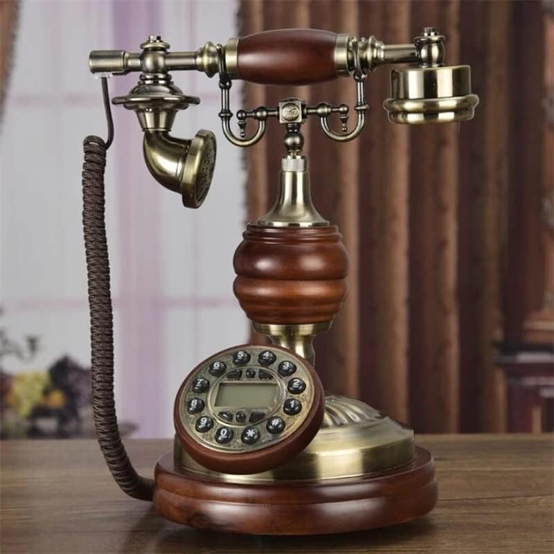 Zjhyxyh עתיק טלפון קבוע רטרו מגע ביתי חיוג עץ מוצק טלפון טלפון תאורה אחורית כחולה+חינם+מזהה מתקשר