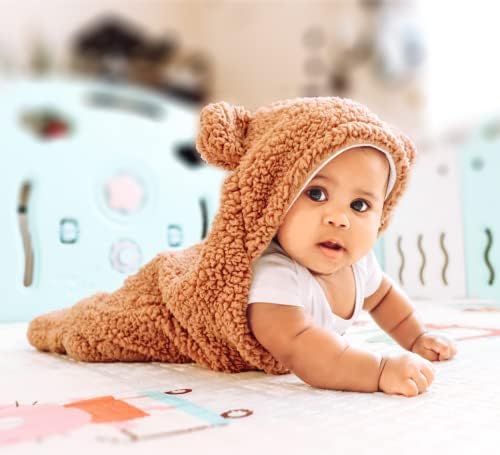 קרמודי דובון שמיכה חוטית תינוקת - סוודר תינוקות קטיפה ליילודים - גלישת חמוד של תינוקות חמוד וקבלת שמיכה - מגדר