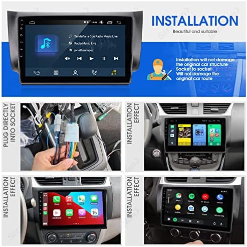 SizxNANV עבור Sentra Android 10 מסך מגע תואם ל- Carplay Android Auto, רדיו רכב סטריאו Bluetooth Navigation Player