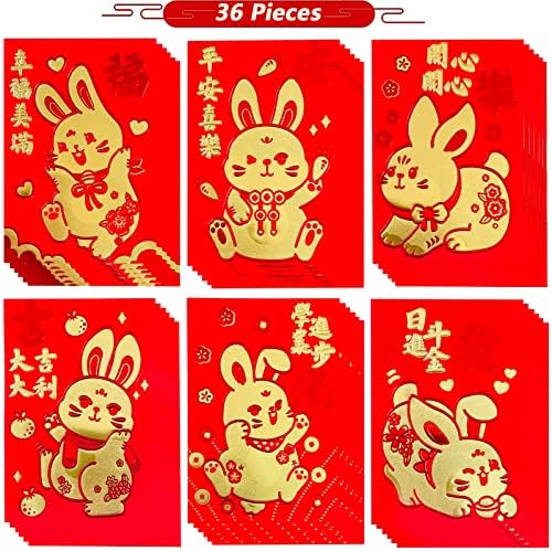 36 חתיכות 2023 מעטפות אדומות סיניות שנה של ארנב מעטפות אדומות ארנב סיני שנה הונג באו מזל כסף מנות מתנה,