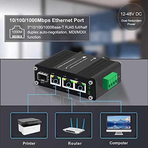 THRONCOM GIGABIT תעשייתי 3 יציאות מתג Ethernet מקשה 10/100/1000 מגהביט לשנייה מתג סיבים עם 100/1000 מ