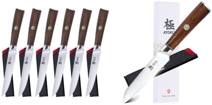 קיוקו דיימיו סדרת 5 משונן סטייק סכינים, סטייק סכין סט של 6 + 4.5 אינץ קילוף סכין