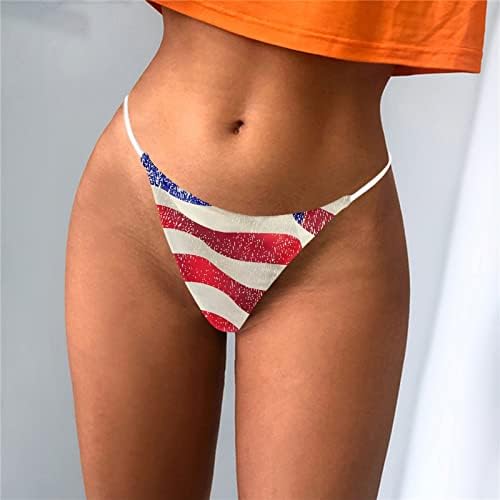 נשים חלקות חוטיני מיתרי G רמה נמוכה מיקרו גב תחתוני ביקיני לא מופע דגל אמריקאי פטריוטי מודפס תחתונים תחתונים