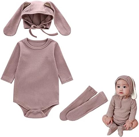 Xifamniy Baby Baby Bunny תלבושת גוף גוף רומפר עם כובע אוזן ארנב תלת מימדי לתינוק יילוד
