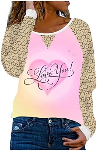 חולצת טי של יום האהבה לנשים צמרות שרוול ארוך טלאי תחרה חולצה חולצות לבושות חמודות חמודות חמודות