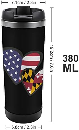 לבבות משתלבים עם דגל מרילנד אמריקאי ספלי קפה נסיעות עם מכסה כוסות מבודדות מפלדת אל חלד בקבוק מים קיר כפול