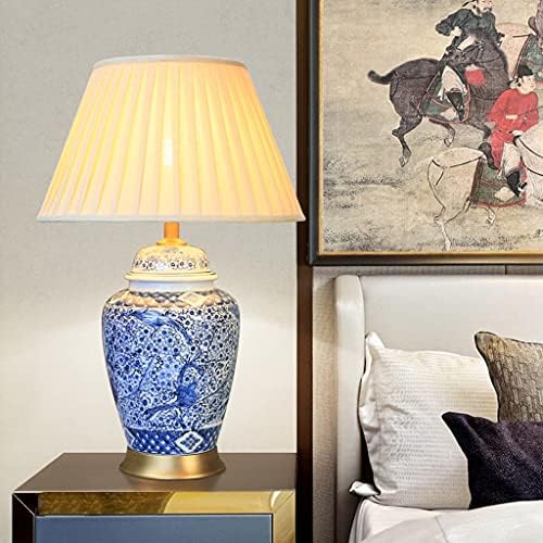 קרמיקה מנורת שולחן יד-צבוע רטרו כחול ולבן פורצלן סלון דגם חדר שינה חדש סיני סגנון דקורטיבי נחושת מנורות