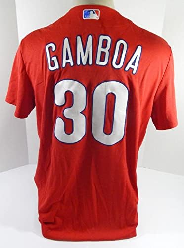 פילדלפיה פיליס ארקימדס Gamboa 30 משחק משומש ג'רזי אדום Ext St BP L 00 - משחק משומש גופיות MLB