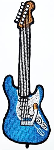 HHO תיקון סט 3 חלקים. גיטרה כחולה ברזל על טלאים גיטרה רוק N Roll Sing Song Song Cartoon Applique