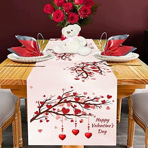 חג האהבה רץ ורוד רומנטי אהבה לב עץ שולחן רץ חג האהבה קישוטי שולחן ליום נישואין / חתונה / חג / מסיבה / אוכל