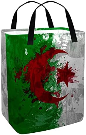 הדפסת רקע דגל אלג ' יריה סל כביסה מתקפל, סלי כביסה עמידים למים 60 ליטר אחסון צעצועי כביסה לחדר שינה בחדר האמבטיה