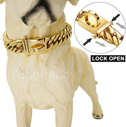 צווארון שרשרת כלבי זהב טובלנדי צווארון שרשרת מתכת הולכת עם אבזם מאובטח עיצוב, קישור קובני קישור כבד שרשרת