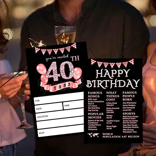 הזמנות ליום הולדת 40 של Qzcyu עם מעטפות לאישה, הזמנות למסיבת יום הולדת 40, הזמנות ליום הולדת