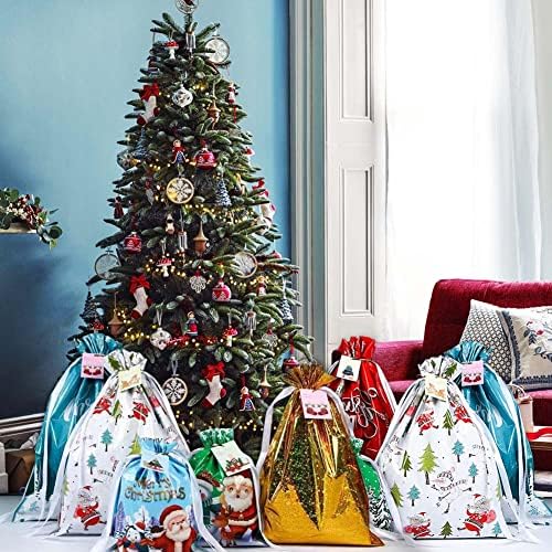 35 יחידות חג המולד שרוך מתנת שקיות עם תגים, מגוון גדלים רדיד אריזת מתנה 10 עיצובים שונים קטן בינוני ג ' מבו לילדים,